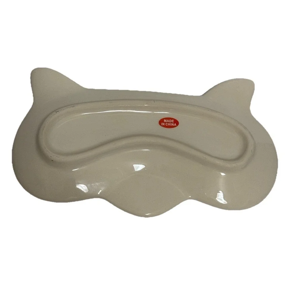 Vintage Ceramic Cat Face Trinket Dish with Blue Eyes - Mid-Century Modern Kitty